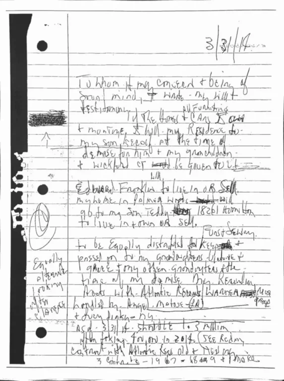 Aretha Franklin Handwritten Will